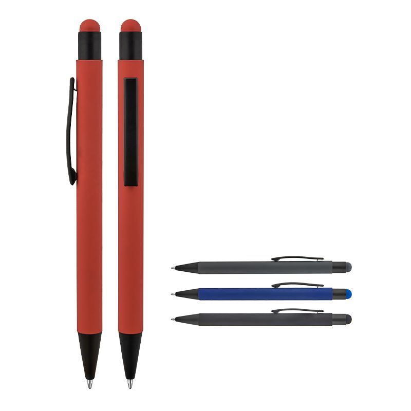 1027 Füme Metal Tükenmez Touchpen Rubber Gövde Kalem